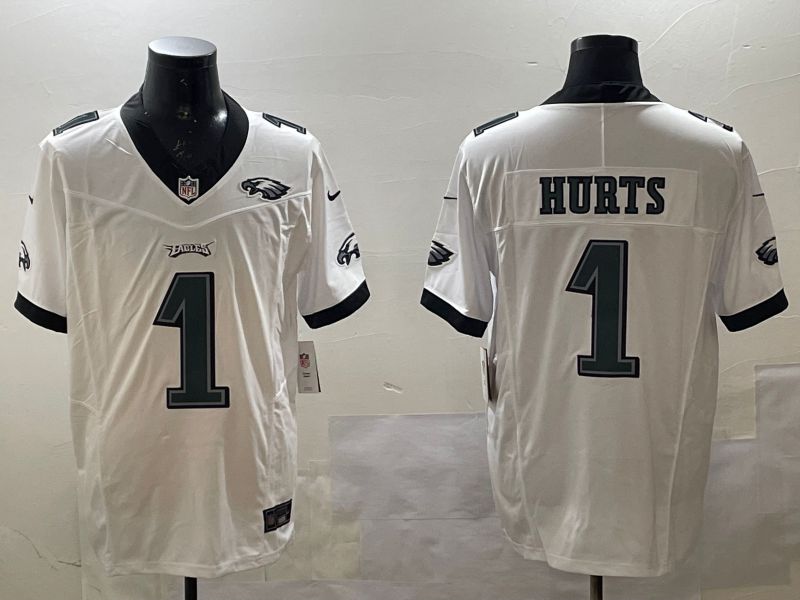 Men Philadelphia Eagles 1 Hurts White three generations 2025 Nike Vapor Limited NFL Jersey style 4